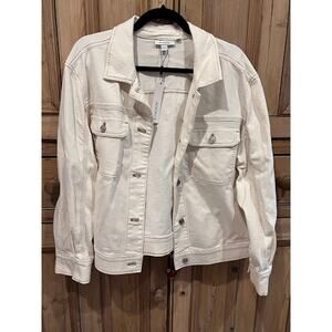 NWT Chico's Jacket Cropped Pleat Denim Sea Salt Cream XXL Preppy Boho Casual